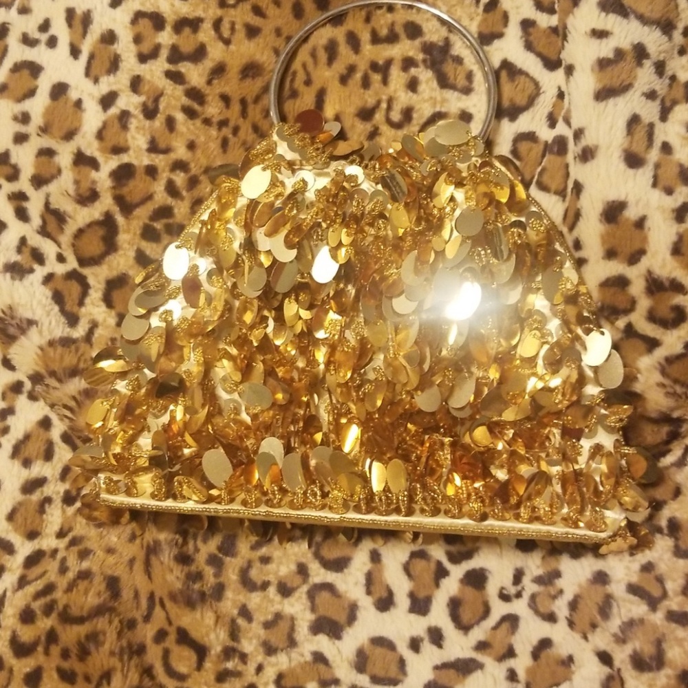 Gold sequined handbag